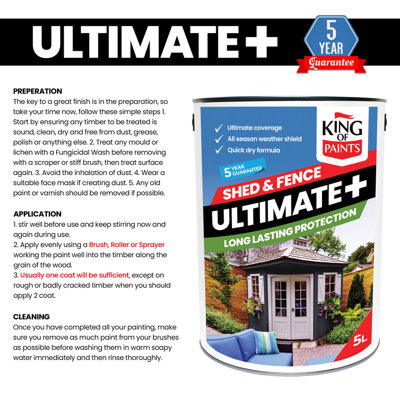 Slate Grey King of Paints One Coat Fence and Shed Paint 5 Litres