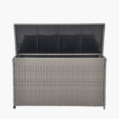 Slate Grey Large Rattan Storage Box Rectangular Cushion Box