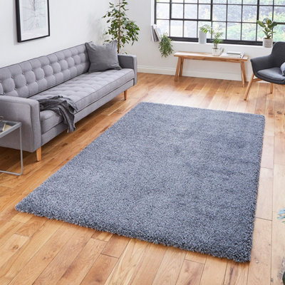 Slate Grey Plain Shaggy Easy to Clean Modern Polypropylene Rug for ...