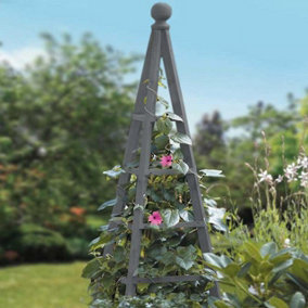 Slate Grey Wooden Garden Obelisk - Sturdy Triangular Plant Support for Borders, Beds, Patios - Measures H150 x 34cm Diameter