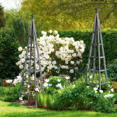 Slate Grey Wooden Garden Obelisk - Sturdy Triangular Plant Support for ...