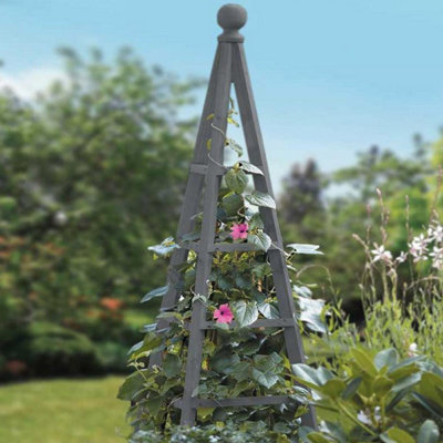 Slate Grey Wooden Garden Obelisk - Sturdy Triangular Plant Support for Borders, Beds, Patios - Measures H190 x 44cm Diameter