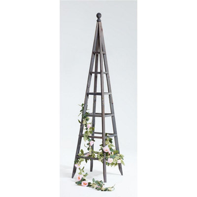 Slate Grey Wooden Garden Obelisk - Sturdy Triangular Plant Support for Borders, Beds, Patios - Measures H190 x 44cm Diameter