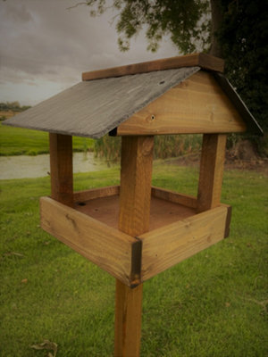 Slate Roof Wooden Bird Table Garden Seed Feeder READY MADE - 4