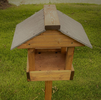 Slate Roof Wooden Bird Table Garden Seed Feeder READY MADE - 5