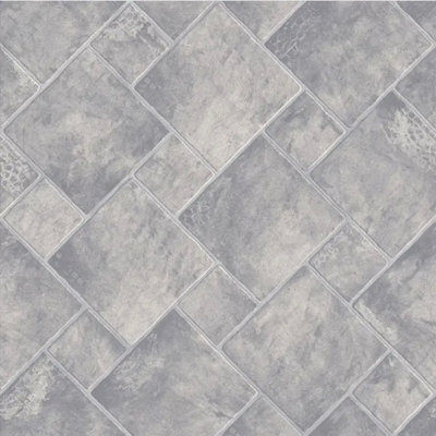 Slate Tile Vinyl by Remland (Light Grey Slate, 4m x 3m)