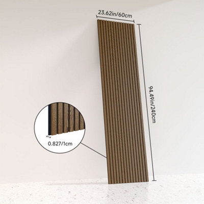 Slatted Acoustic Wall Panel in Rich Brown Ash Veneer 240cm x 60cm