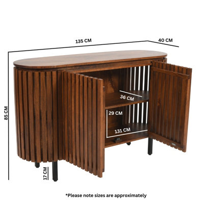 Slatted Large 2 Doors Sideboard - Mango Wood - L40 x W135 x H85 cm 