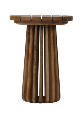 Slatted Round Side Table - Mango Wood - L37 x W37 x H51 cm - Mango Light Finish