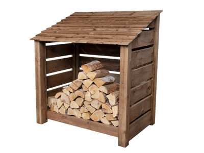 Slatted wooden log store W-119cm, H-126cm, D-88cm - brown finish