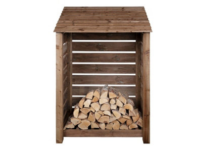 Slatted wooden log store W-119cm, H-180cm, D-88cm - brown finish