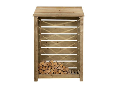 Slatted wooden log store W-119cm, H-180cm, D-88cm - natural (light green) finish