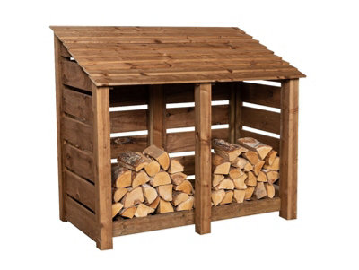 Slatted wooden log store W-146cm, H-126cm, D-88cm - brown finish