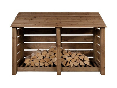 Slatted wooden log store W-187cm, H-126cm, D-88cm - brown finish