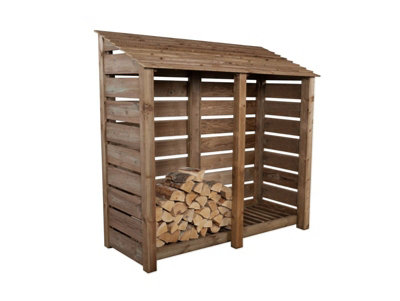 Slatted wooden log store W-187cm, H-180cm, D-88cm - brown finish