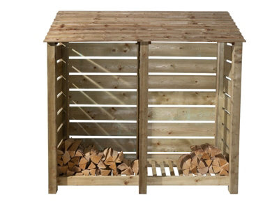 Slatted wooden log store W-187cm, H-180cm, D-88cm - natural (light green) finish