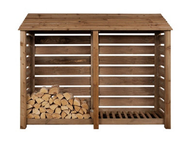 Slatted wooden log store W-227cm, H-180cm, D-88cm - brown finish