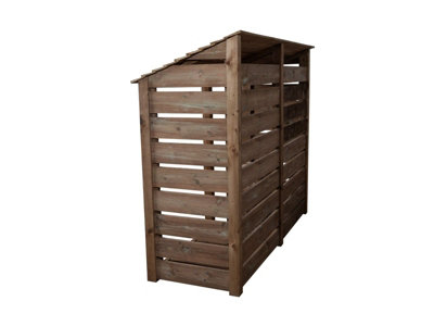 Slatted wooden log store W-227cm, H-180cm, D-88cm - brown finish