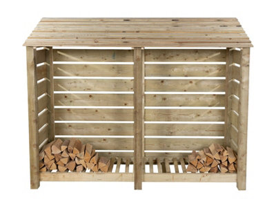 Slatted wooden log store W-227cm, H-180cm, D-88cm - natural (light green) finish