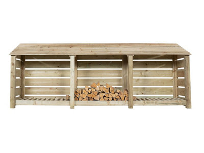 Slatted wooden log store W-335cm, H-126cm, D-88cm - natural (light green) finish