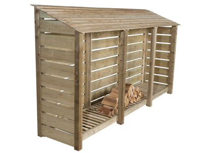 Slatted wooden log store W-335cm, H-180cm, D-88cm - natural (light ...