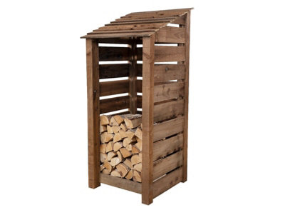 Slatted wooden log store W-79cm, H-180cm, D-88cm - brown finish