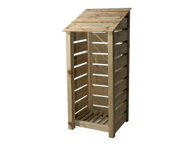 Slatted wooden log store W-79cm, H-180cm, D-88cm - natural (light green) finish