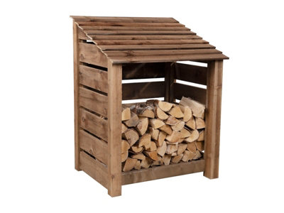 Slatted wooden log store W-99cm, H-126cm, D-88cm - brown finish