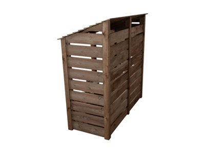 Slatted wooden log store with door and kindling shelf W-187cm, H-180cm, D-88cm - brown finish