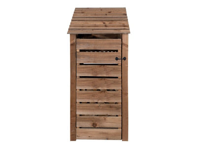 Slatted wooden log store with door and kindling shelf W-79cm, H-180cm, D-88cm - brown finish