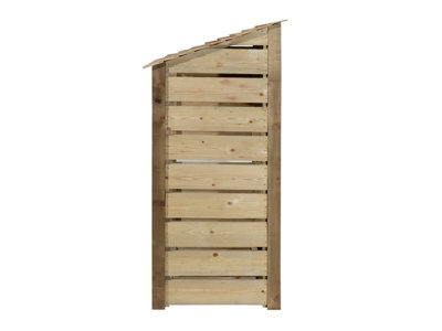 Slatted wooden log store with door and kindling shelf W-99cm, H-180cm, D-88cm - natural (light green) finish