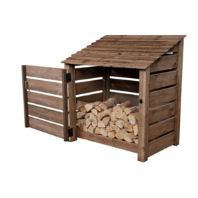 Slatted wooden log store with door W-119cm, H-126cm, D-88cm - brown finish