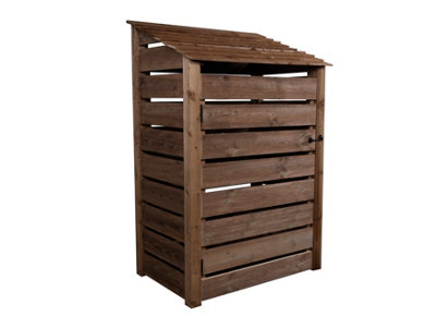 Slatted wooden log store with door W-119cm, H-180cm, D-88cm - brown finish