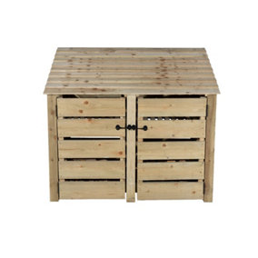 Slatted wooden log store with door W-146cm, H-126cm, D-88cm - natural (light green) finish