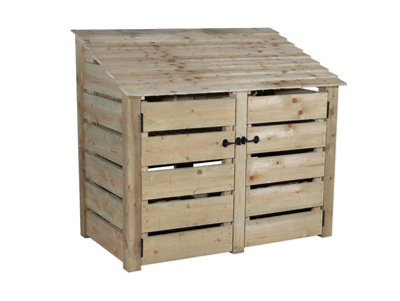 Slatted wooden log store with door W-146cm, H-126cm, D-88cm - natural (light green) finish