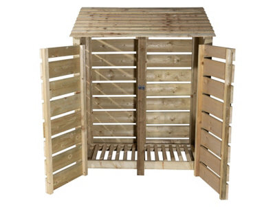 Slatted wooden log store with door W-146cm, H-180cm, D-88cm - natural (light green) finish