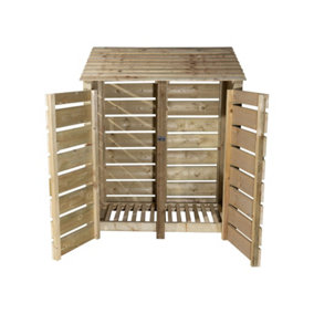 Slatted wooden log store with door W-146cm, H-180cm, D-88cm - natural (light green) finish