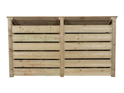 Slatted wooden log store with door W-227cm, H-126cm, D-88cm - natural (light green) finish