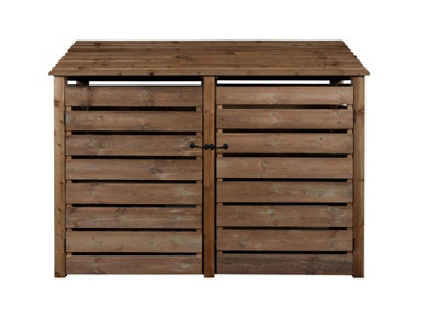 Slatted wooden log store with door W-227cm, H-180cm, D-88cm - brown finish