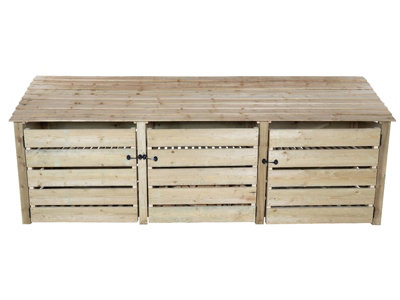 Slatted wooden log store with door W-335cm, H-126cm, D-88cm - natural (light green) finish