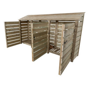 Slatted wooden log store with door W-335cm, H-180cm, D-88cm - natural (light green) finish