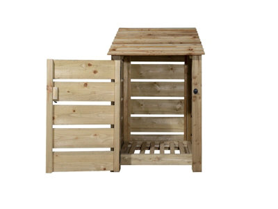 Slatted wooden log store with door  W-79cm, H-126cm, D-88cm - natural (light green) finish