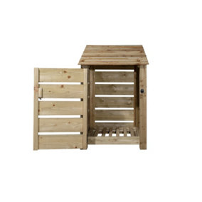 Slatted wooden log store with door  W-79cm, H-126cm, D-88cm - natural (light green) finish