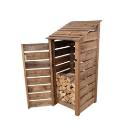 Slatted wooden log store with door W-79cm, H-180cm, D-88cm - brown finish