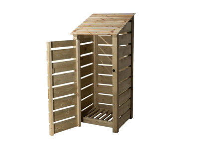 Slatted wooden log store with door  W-79cm, H-180cm, D-88cm - natural (light green) finish