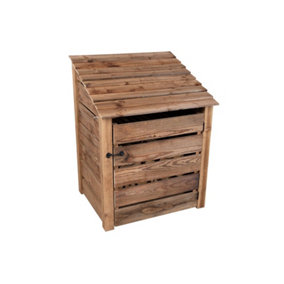 Slatted wooden log store with door W-99cm, H-126cm, D-88cm - brown finish