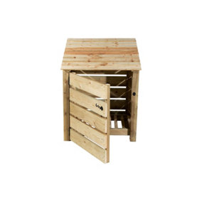 Slatted wooden log store with door W-99cm, H-126cm, D-88cm - natural (light green) finish