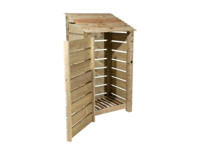 Slatted wooden log store with door W-99cm, H-180cm, D-88cm - natural (light green) finish