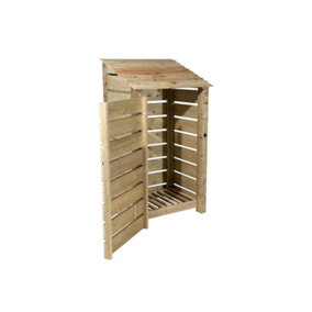 Slatted wooden log store with door W-99cm, H-180cm, D-88cm - natural (light green) finish