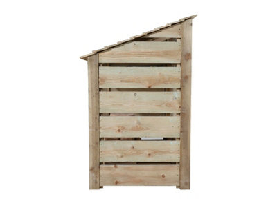 Slatted wooden log store with kindling shelf W-119cm, H-126cm, D-88cm - natural (light green) finish